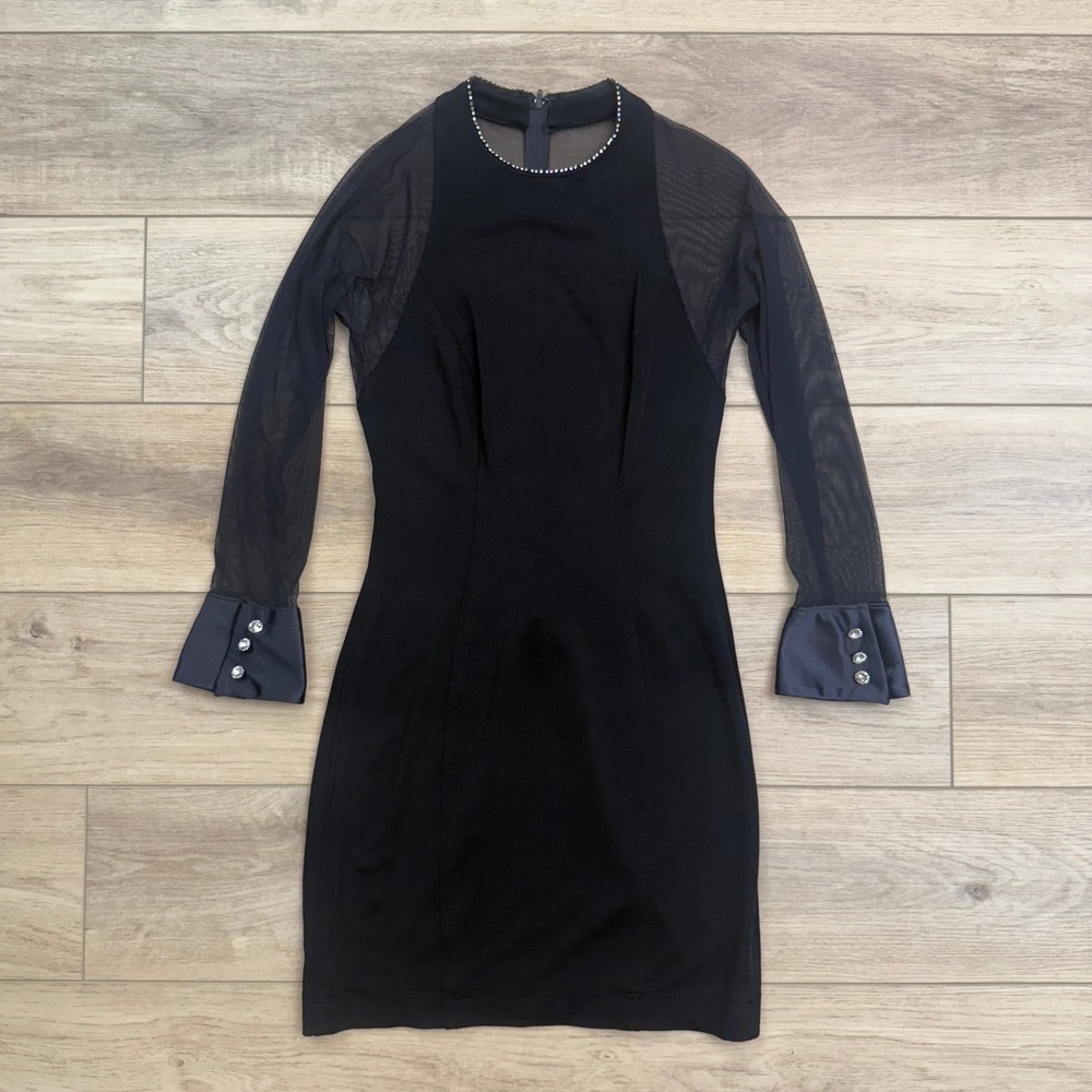 Vintage Lillie Rubin Mesh Sleeve Black Sheath Dress Y2K 90's READ